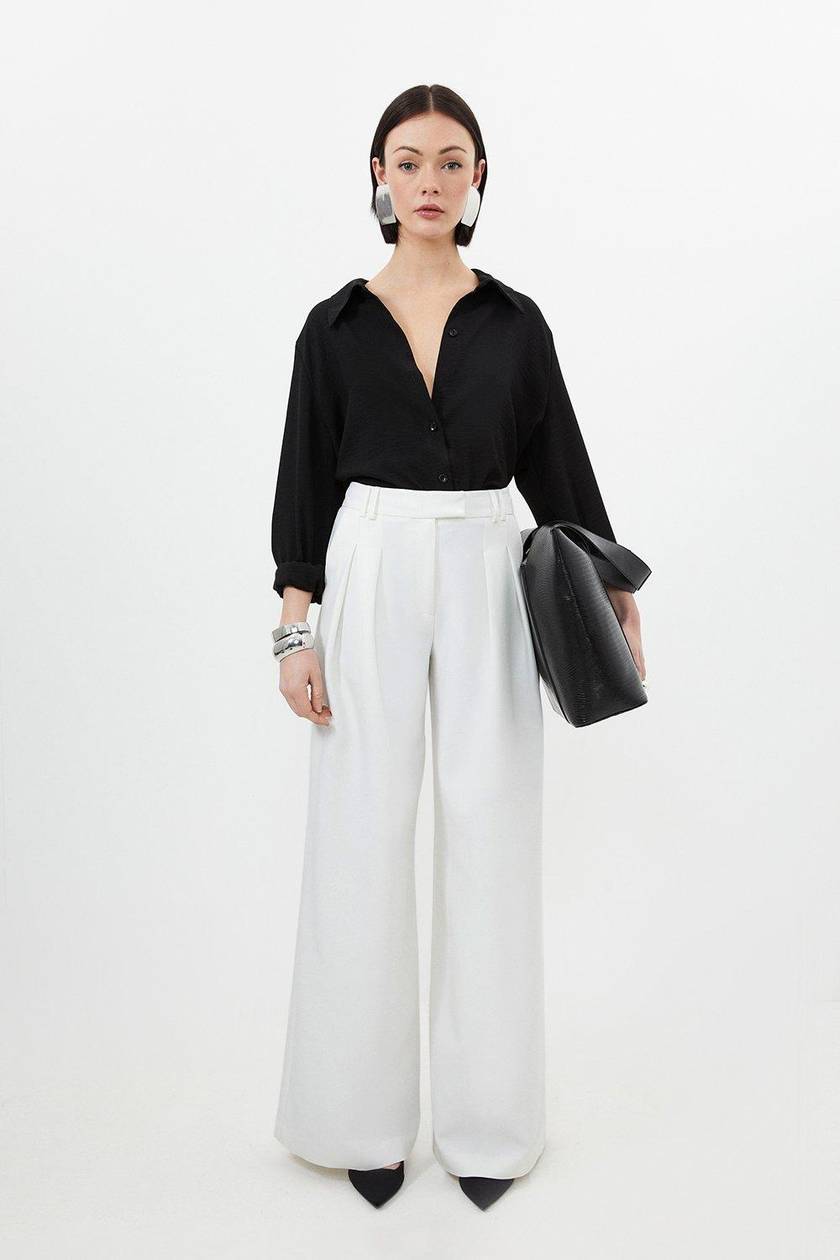 شلوار پارچه‌ای واید (Wide-Leg) پیله دار کلاسیک